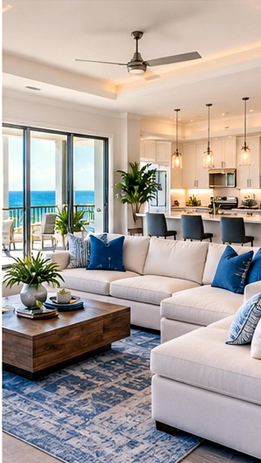 A bright coastal condo living room